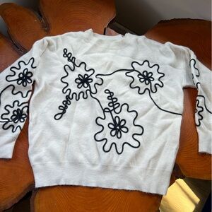 Cream and Black Flower Sweater L